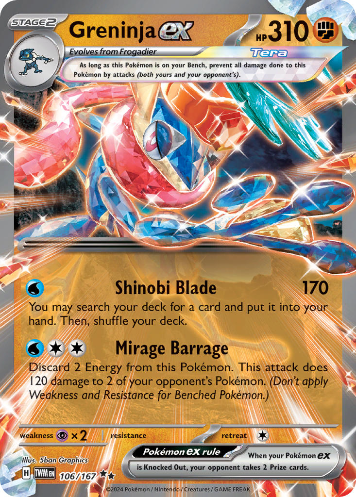 (106/167) Pokemon TCG Twilight Masquerade Single: Greninja ex Double Rare