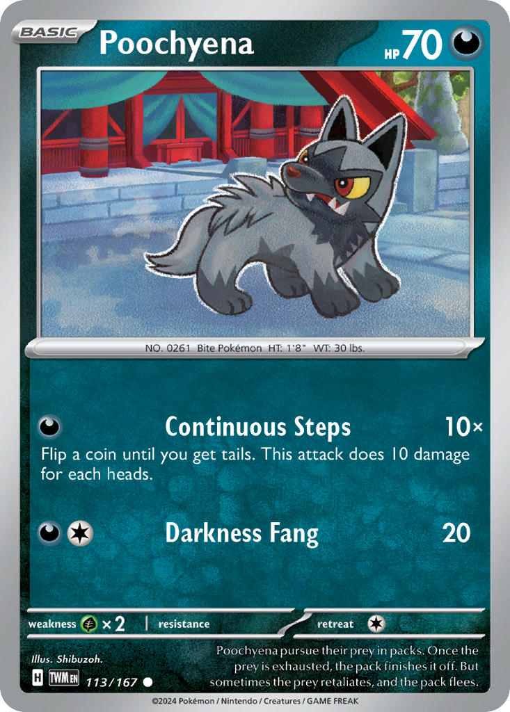 (113/167) Pokemon TCG Twilight Masquerade Single: Poochyena Reverse Holo Common
