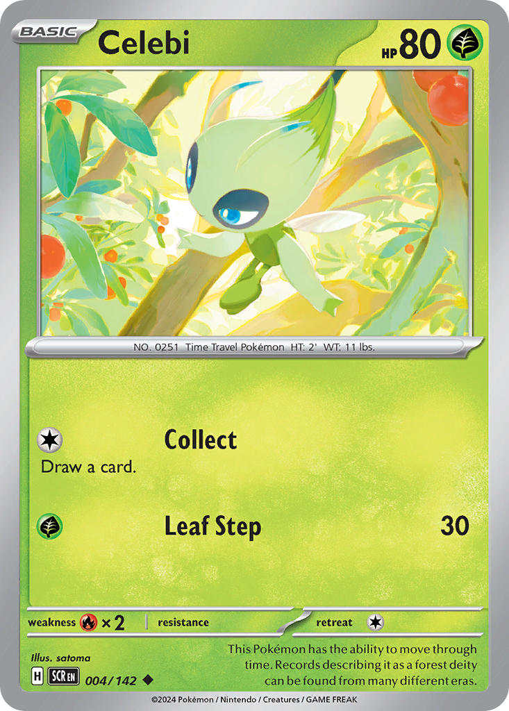 004/142) Pokemon TCG Stellar Crown Single: Celebi Reverse Holo Uncomm Puca Puca Games 004/142) Pokemon TCG Stellar Crown Single: Celebi Reverse Holo Uncomm Puca Puca Games