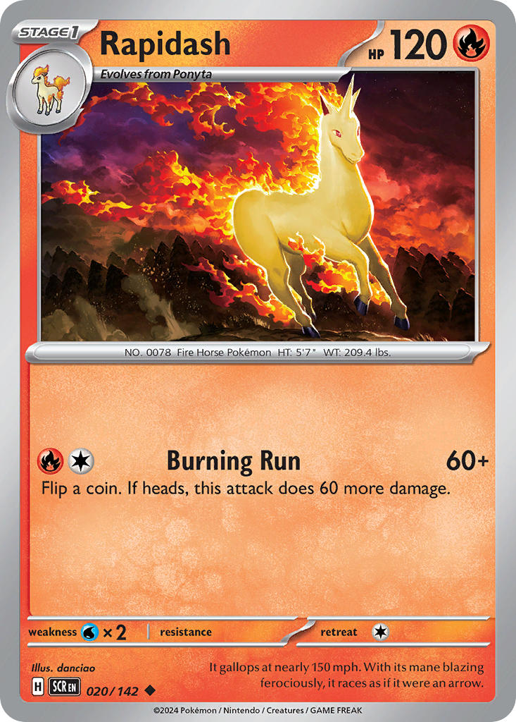 pokemon card value uk 020/142) Pokemon TCG Stellar Crown Single: Rapidash Uncommon – Puca Puca Games