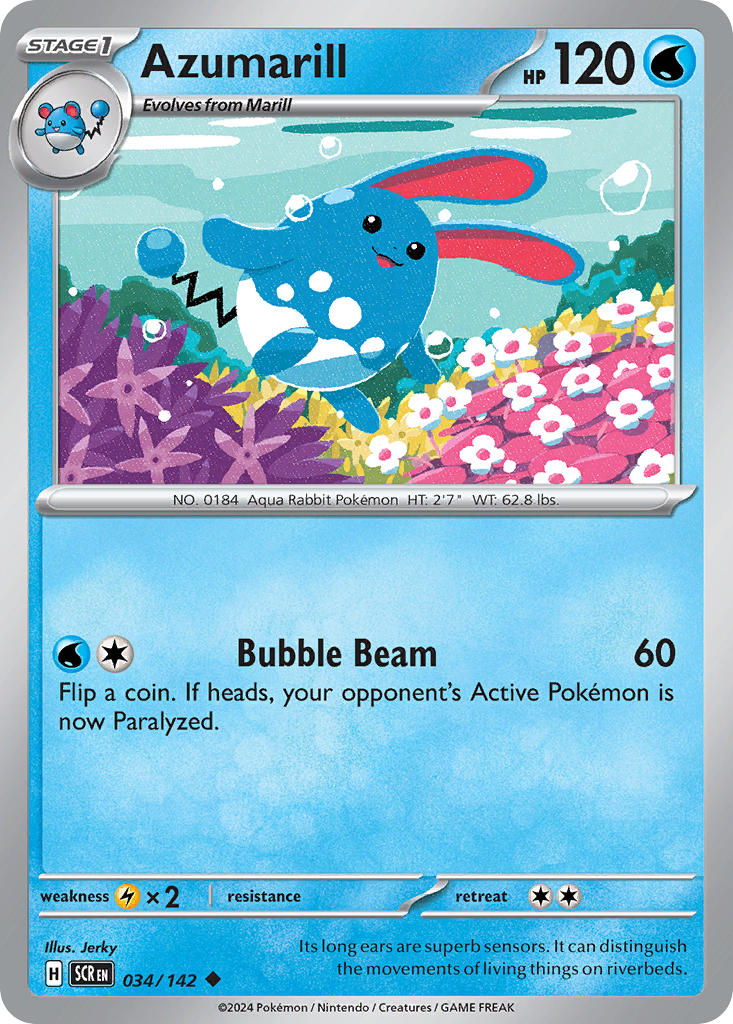 (034/142) Pokemon TCG Stellar Crown Single: Azumarill Reverse Holo Uncommon