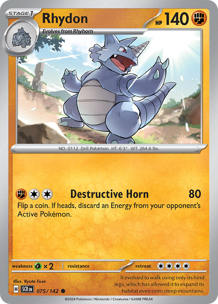 (075/142) Pokemon TCG Stellar Crown Single: Rhydon Reverse Holo Common