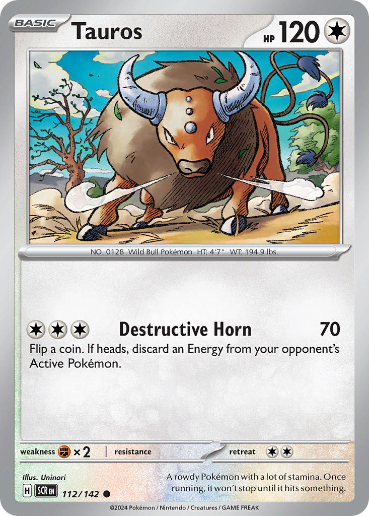 (112/142) Pokemon TCG Stellar Crown Single: Tauros Reverse Holo Common