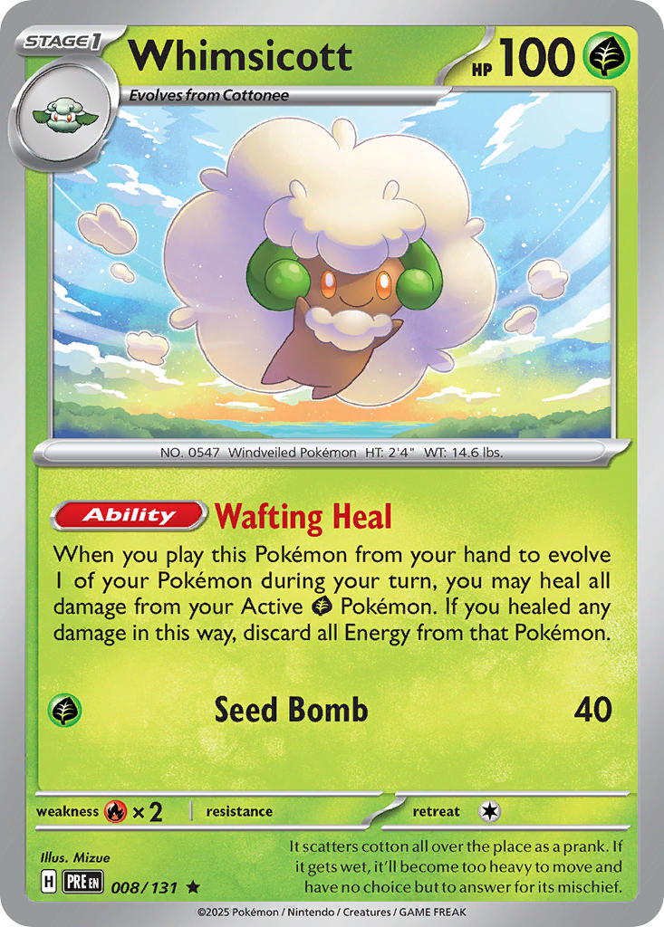 (008/131) Pokemon TCG Prismatic Evolutions Single: Whimsicott Reverse Holo Rare