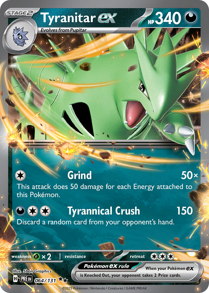 064/131) Pokemon TCG Prismatic Evolutions Single: Tyranitar ex Double Puca Puca Games 064/131) Pokemon TCG Prismatic Evolutions Single: Tyranitar ex Double Puca Puca Games