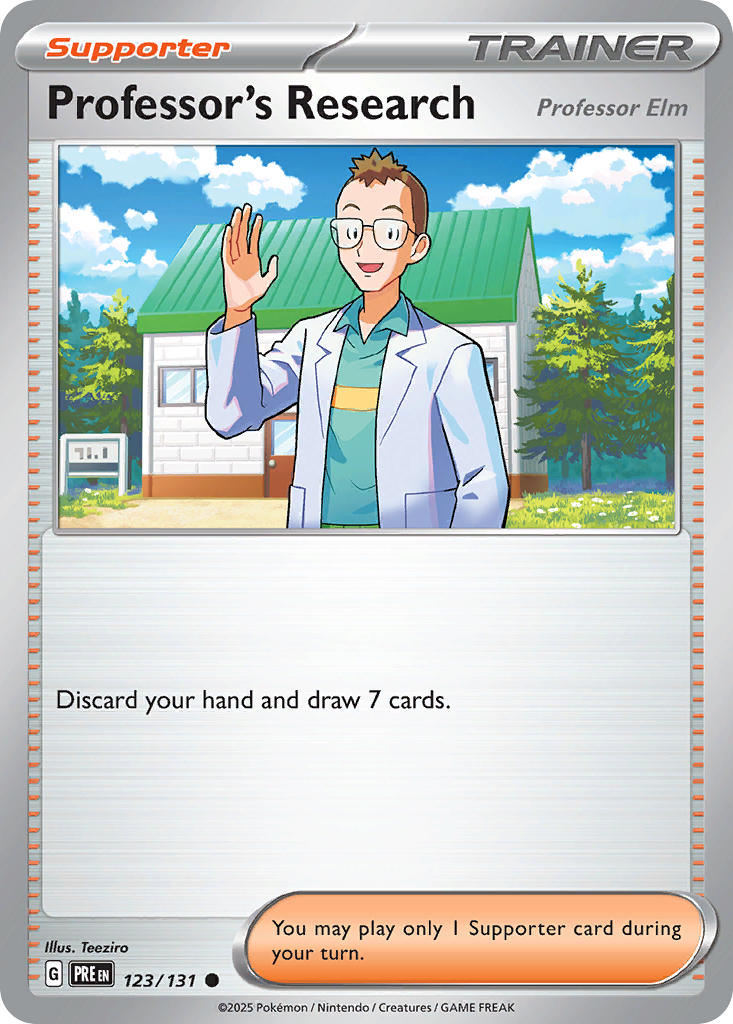 (123/131) Pokemon TCG Prismatic Evolutions: Additionals Single: Professor's Research - Professor Elm Common (Poke Ball)