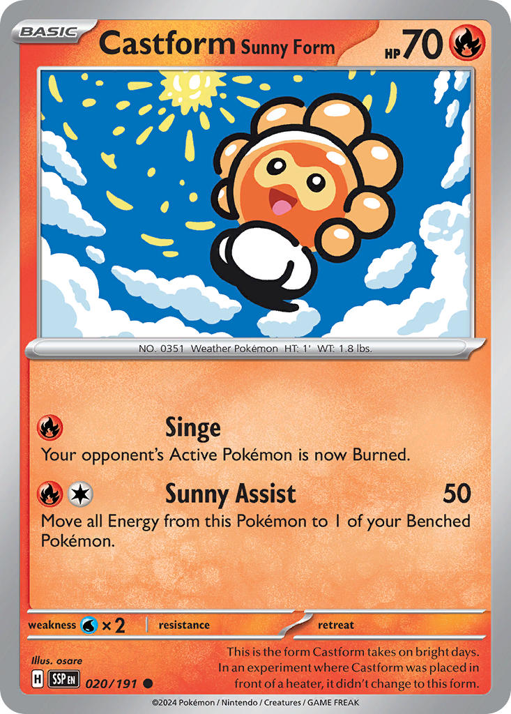 (020/191) Pokemon TCG Surging Sparks Single: Castform Sunny Form Reverse Holo Common