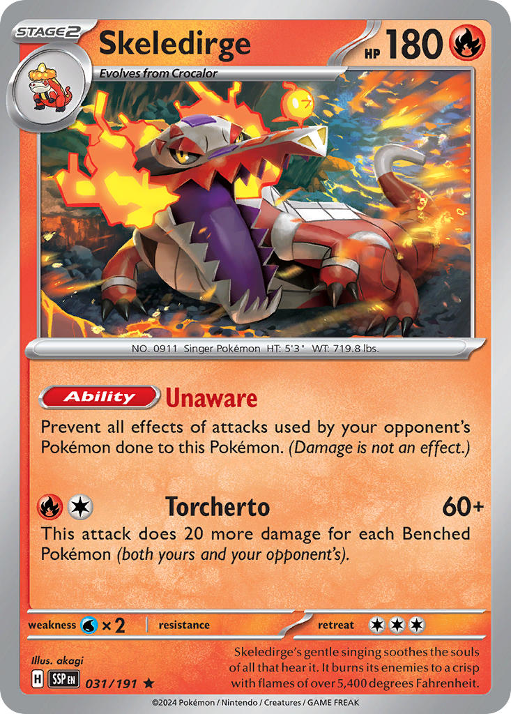 (031/191) Pokemon TCG Surging Sparks Single: Skeledirge Reverse Holo Rare
