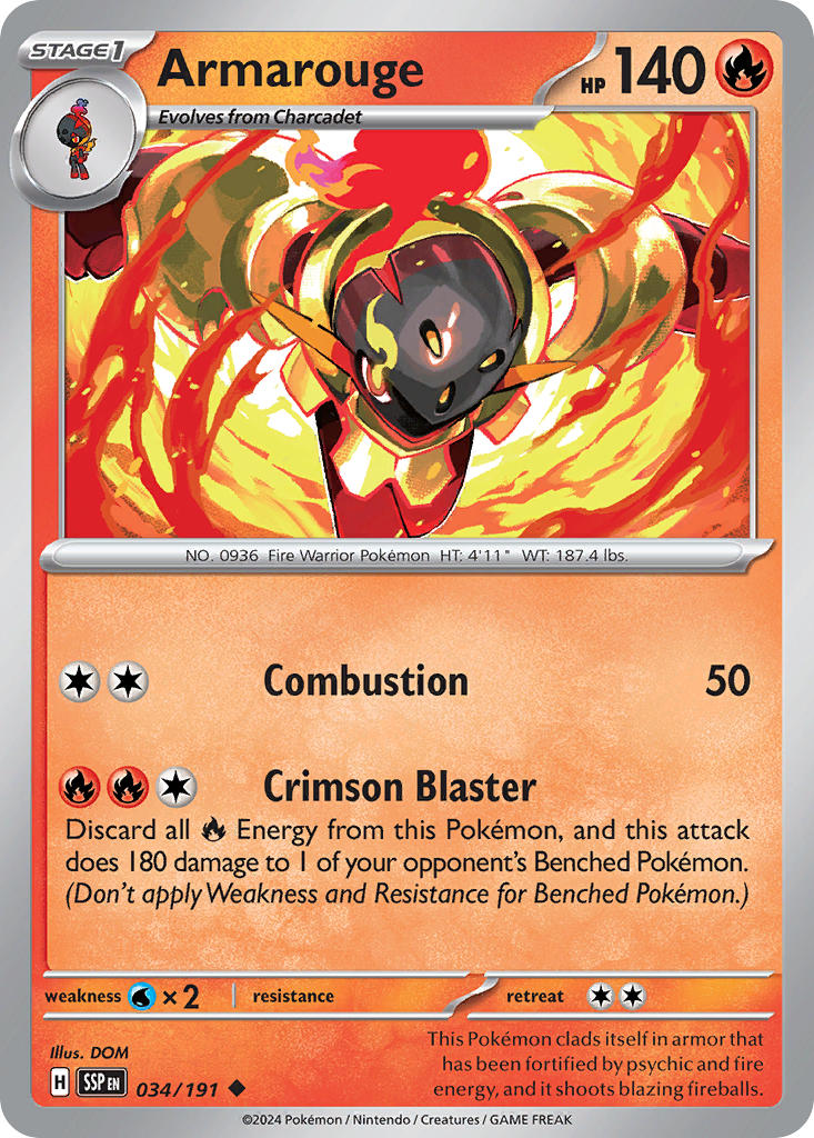 (034/191) Pokemon TCG Surging Sparks Single: Armarouge Reverse Holo Uncommon