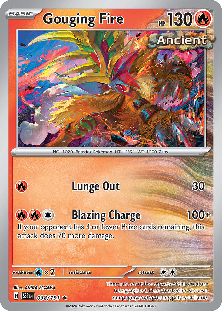 (038/191) Pokemon TCG Surging Sparks Single: Gouging Fire Reverse Holo Rare