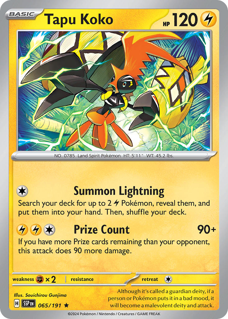 (065/191) Pokemon TCG Surging Sparks Single: Tapu Koko Reverse Holo Rare