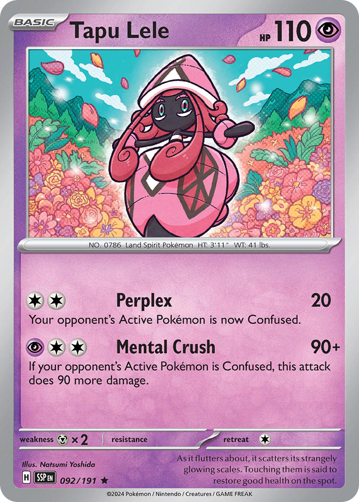 (092/191) Pokemon TCG Surging Sparks Single: Tapu Lele Reverse Holo Rare