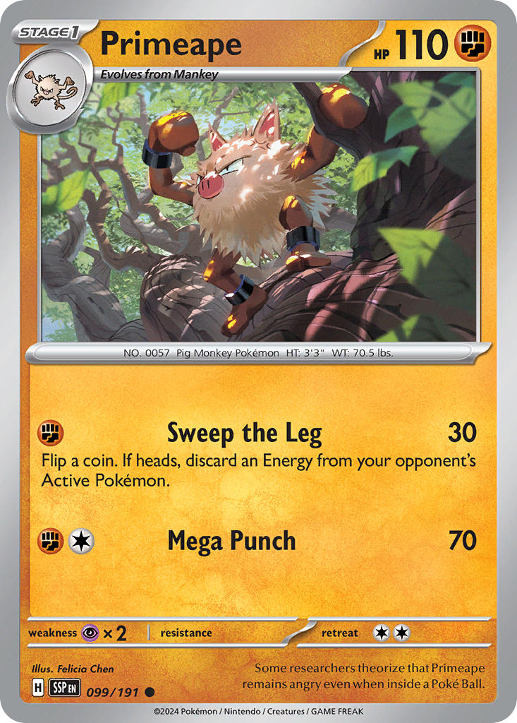 (099/191) Pokemon TCG Surging Sparks Single: Primeape Reverse Holo Common