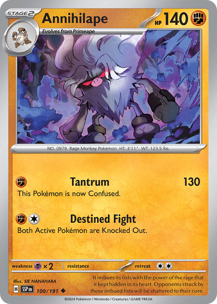 (100/191) Pokemon TCG Surging Sparks Single: Annihilape Uncommon