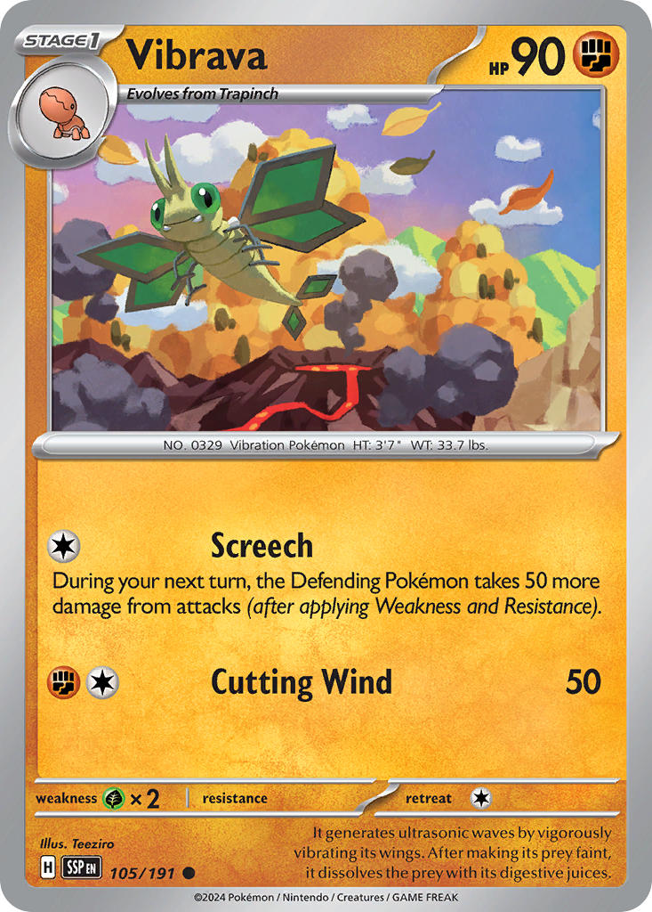 (105/191) Pokemon TCG Surging Sparks Single: Vibrava Common