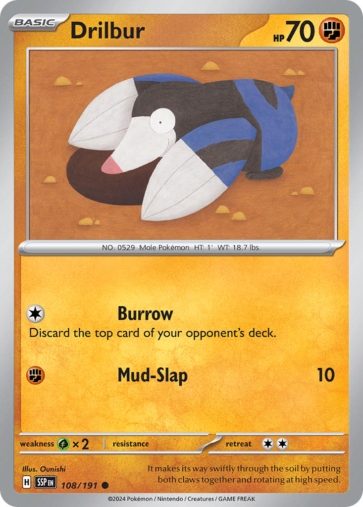 (108/191) Pokemon TCG Surging Sparks Single: Drilbur Common
