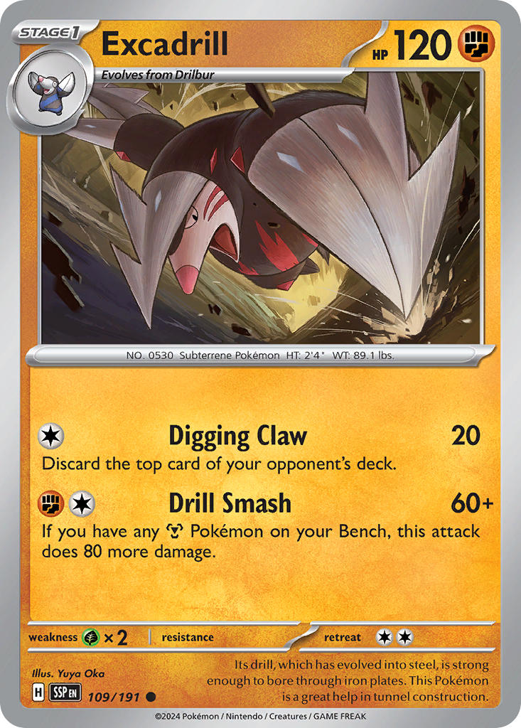 (109/191) Pokemon TCG Surging Sparks Single: Excadrill Common