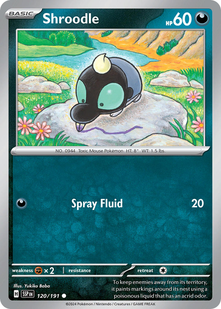 (120/191) Pokemon TCG Surging Sparks Single: Shroodle Common