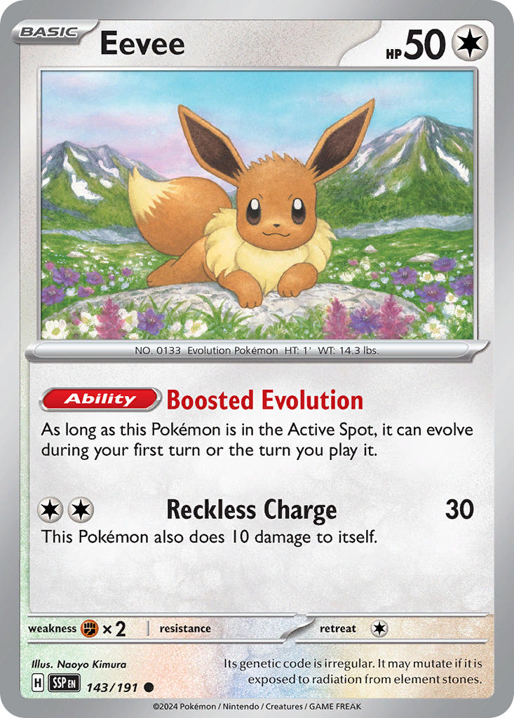 (143/191) Pokemon TCG Surging Sparks Single: Eevee Reverse Holo Common