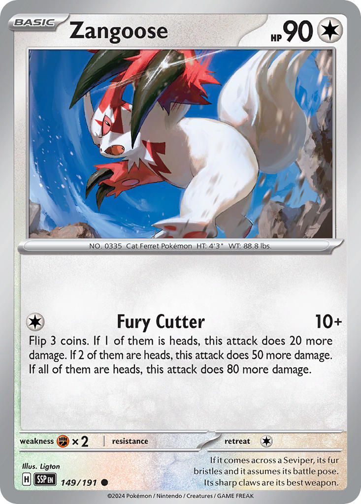 (149/191) Pokemon TCG Surging Sparks Single: Zangoose Common