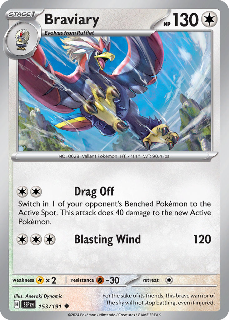 (153/191) Pokemon TCG Surging Sparks Single: Braviary Uncommon