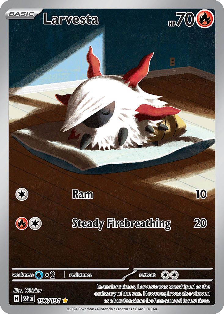 (196/191) Pokemon TCG Surging Sparks Single: Larvesta Illustration Rare