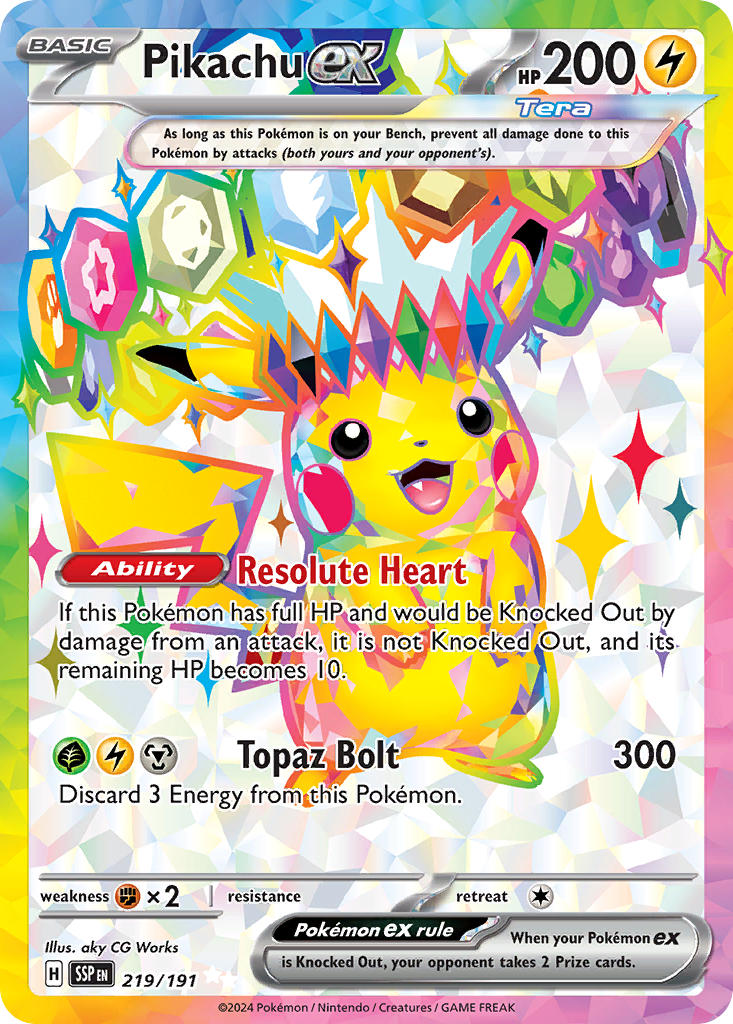 (219/191) Pokemon TCG Surging Sparks Single: Pikachu ex Ultra Rare