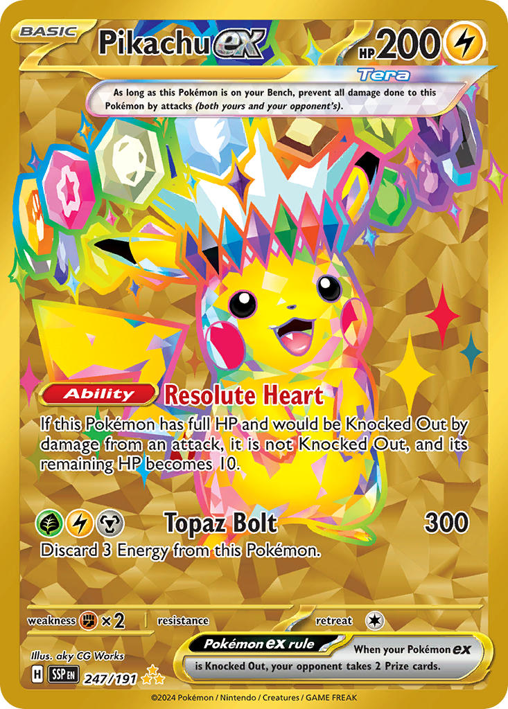 (247/191) Pokemon TCG Surging Sparks Single: Pikachu ex Secret Rare