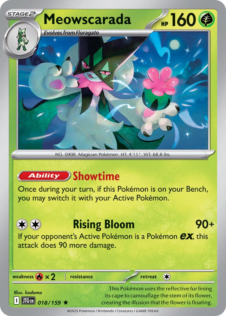 (018/159) Pokemon TCG Journey Together Single: Meowscarada Reverse Holo Rare