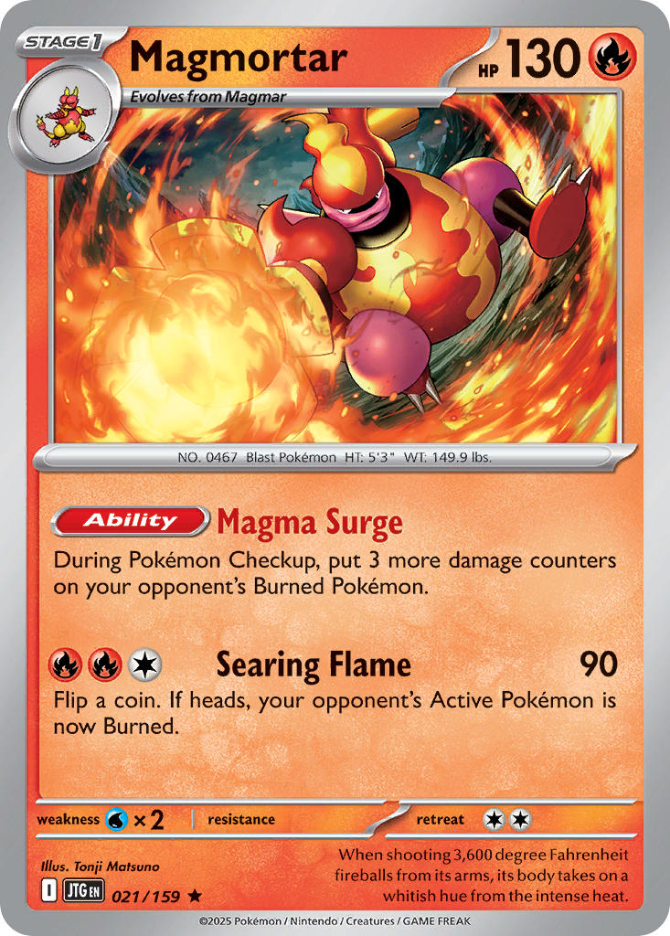 (021/159) Pokemon TCG Journey Together Single: Magmortar Reverse Holo Rare