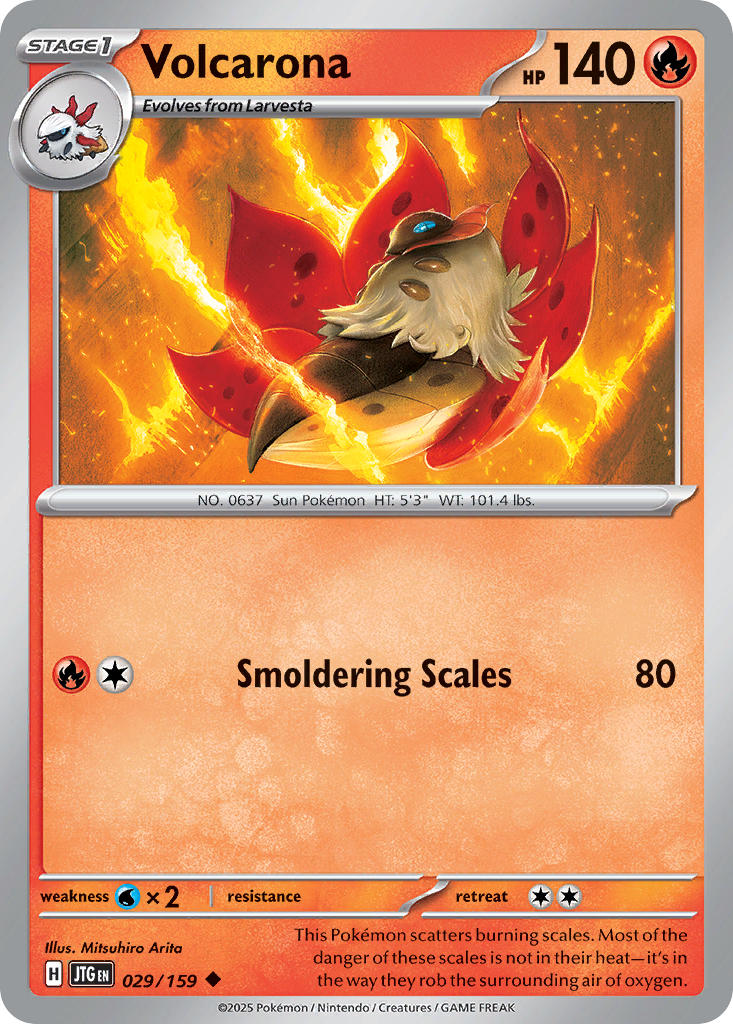 (029/159) Pokemon TCG Journey Together Single: Volcarona Reverse Holo Uncommon