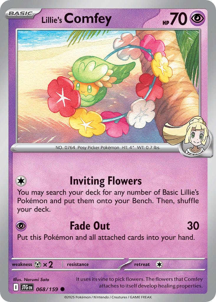 (068/159) Pokemon TCG Journey Together Single: Lillie's Comfey Reverse Holo Common