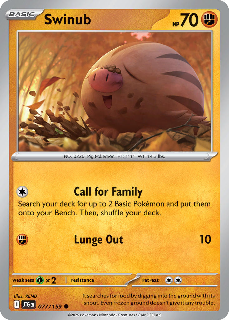 (077/159) Pokemon TCG Journey Together Single: Swinub Reverse Holo Common