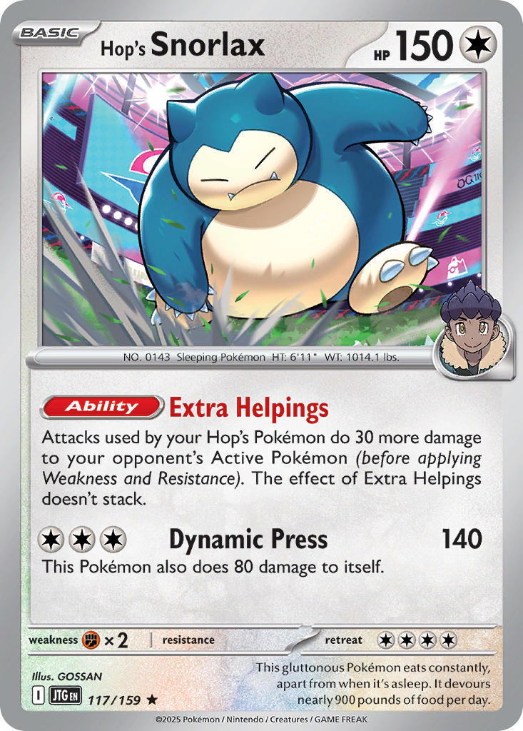(117/159) Pokemon TCG Journey Together Single: Hop's Snorlax Reverse Holo Rare