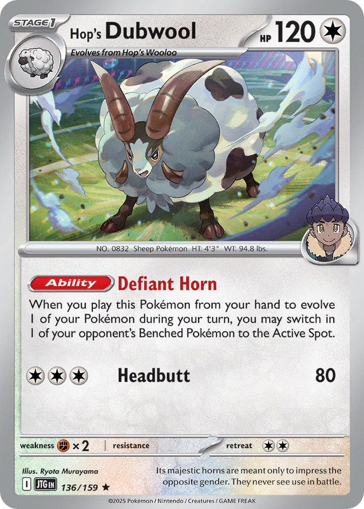 (136/159) Pokemon TCG Journey Together Single: Hop's Dubwool Reverse Holo Rare