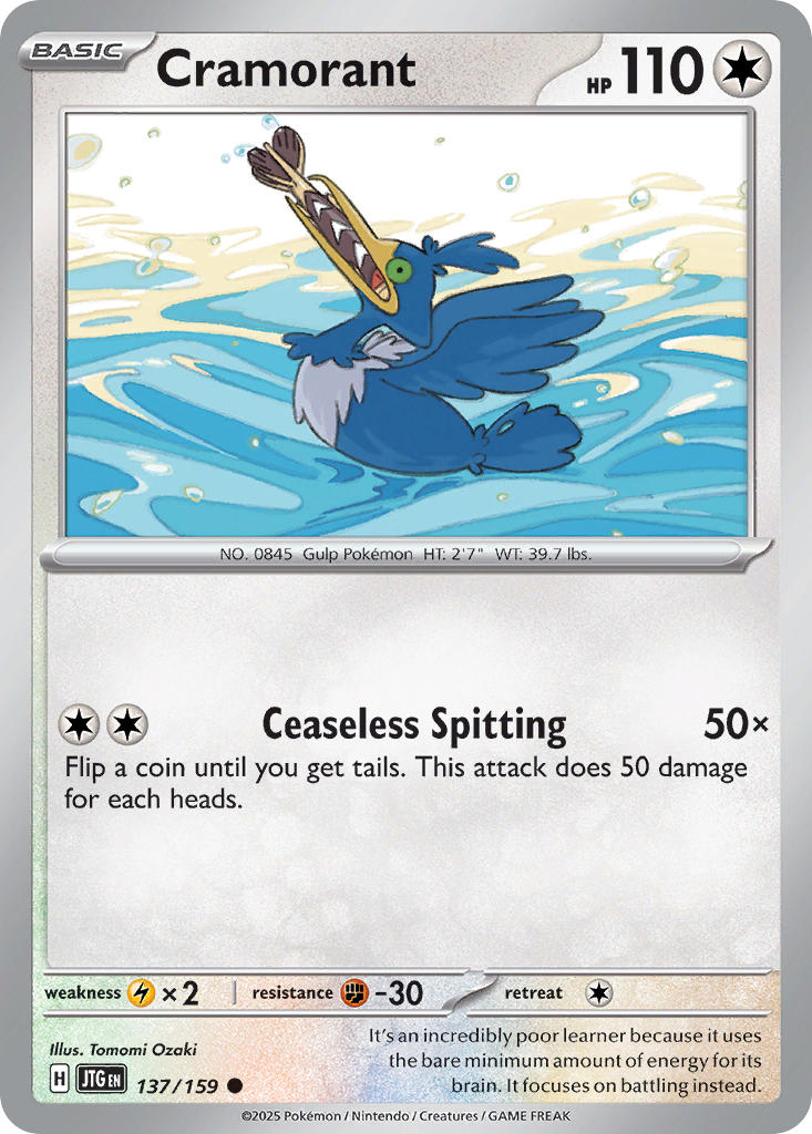 (137/159) Pokemon TCG Journey Together Single: Cramorant Reverse Holo Common