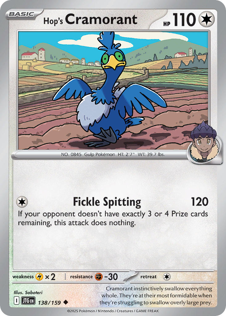 (138/159) Pokemon TCG Journey Together Single: Hop's Cramorant Uncommon