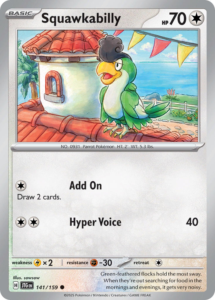 (141/159) Pokemon TCG Journey Together Single: Squawkabilly Reverse Holo Common