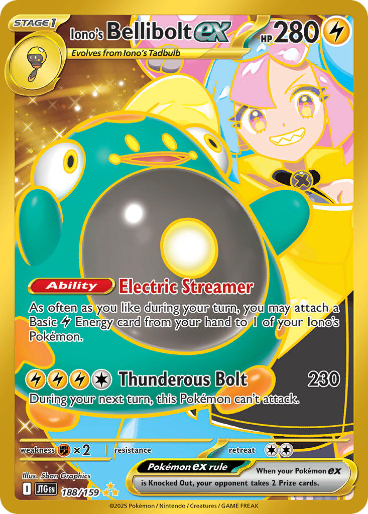 (188/159) Pokemon TCG Journey Together Single: Iono's Bellibolt ex Secret Rare