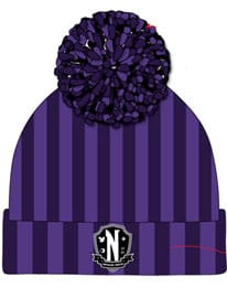 Wednesday Pom-Pom Beanie Nevermore Logo