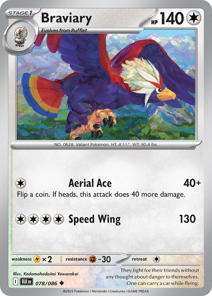 (078/086) Pokemon TCG Black Bolt Single: Braviary Reverse Holo Uncommon