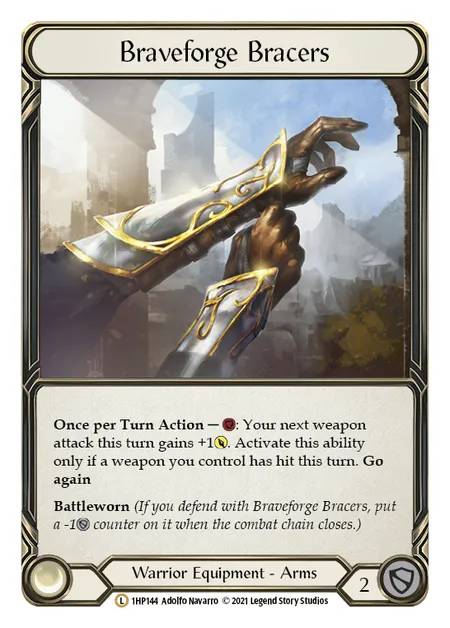 (1HP144) Flesh & Blood TCG History Pack 1 Single: Braveforge Bracers (Regular) Legendary