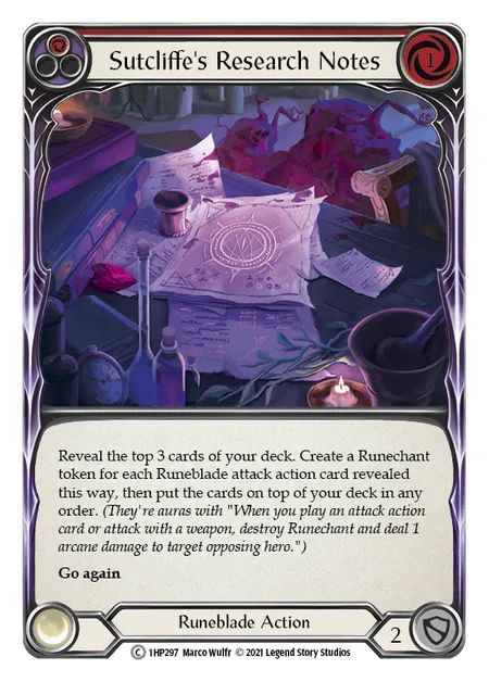 (1HP297) Flesh & Blood TCG History Pack 1 Single: Sutcliffe's Research Notes (Red) (Regular) Common