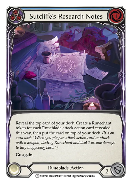 (1HP299) Flesh & Blood TCG History Pack 1 Single: Sutcliffe's Research Notes (Blue) (Regular) Common