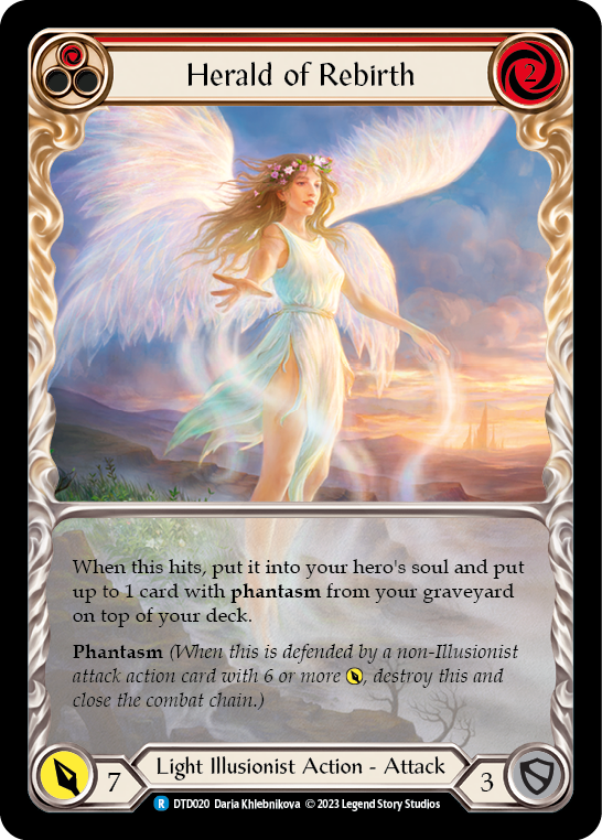 (DTD020) Flesh & Blood TCG Dusk till Dawn Single: Herald of Rebirth (Red) (Extended Art Regular) Rare