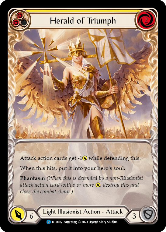 (DTD027) Flesh & Blood TCG Dusk till Dawn Single: Herald of Triumph (Yellow) (Extended Art Regular) Rare