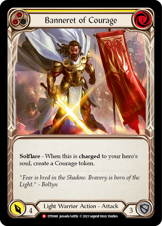 (DTD048) Flesh & Blood TCG Dusk till Dawn Single: Banneret of Courage (Rainbow Foil) Majestic