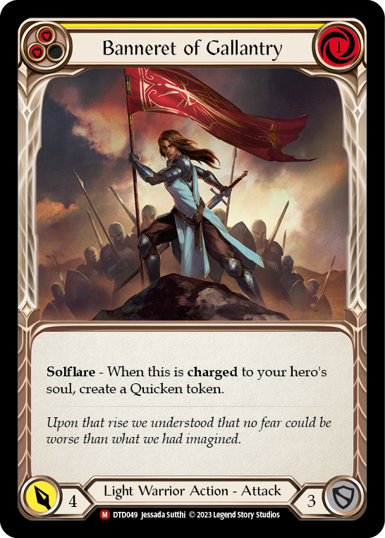 (DTD049) Flesh & Blood TCG Dusk till Dawn Single: Banneret of Gallantry (Rainbow Foil) Majestic