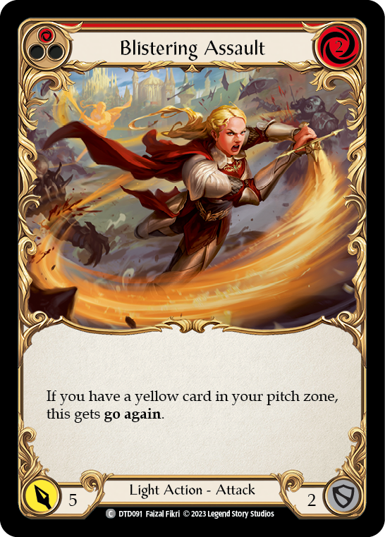 (DTD091) Flesh & Blood TCG Dusk till Dawn Single: Blistering Assault (Red) (Rainbow Foil) Common