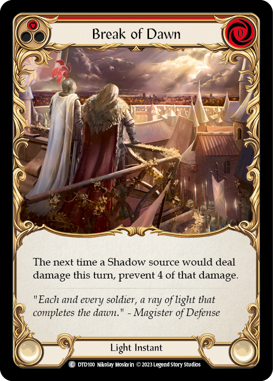 (DTD100) Flesh & Blood TCG Dusk till Dawn Single: Break of Dawn (Red) (Rainbow Foil) Common